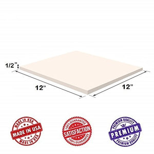 Dream Solutions USA Upholstery Visco Memory Foam Square Sheets 2 Pack (1/2"x12"x12", 3.5lb High Density) - Luxury Quality for Sofa, Cushions, Pillows, May Relieve Backaches & Bed Sores