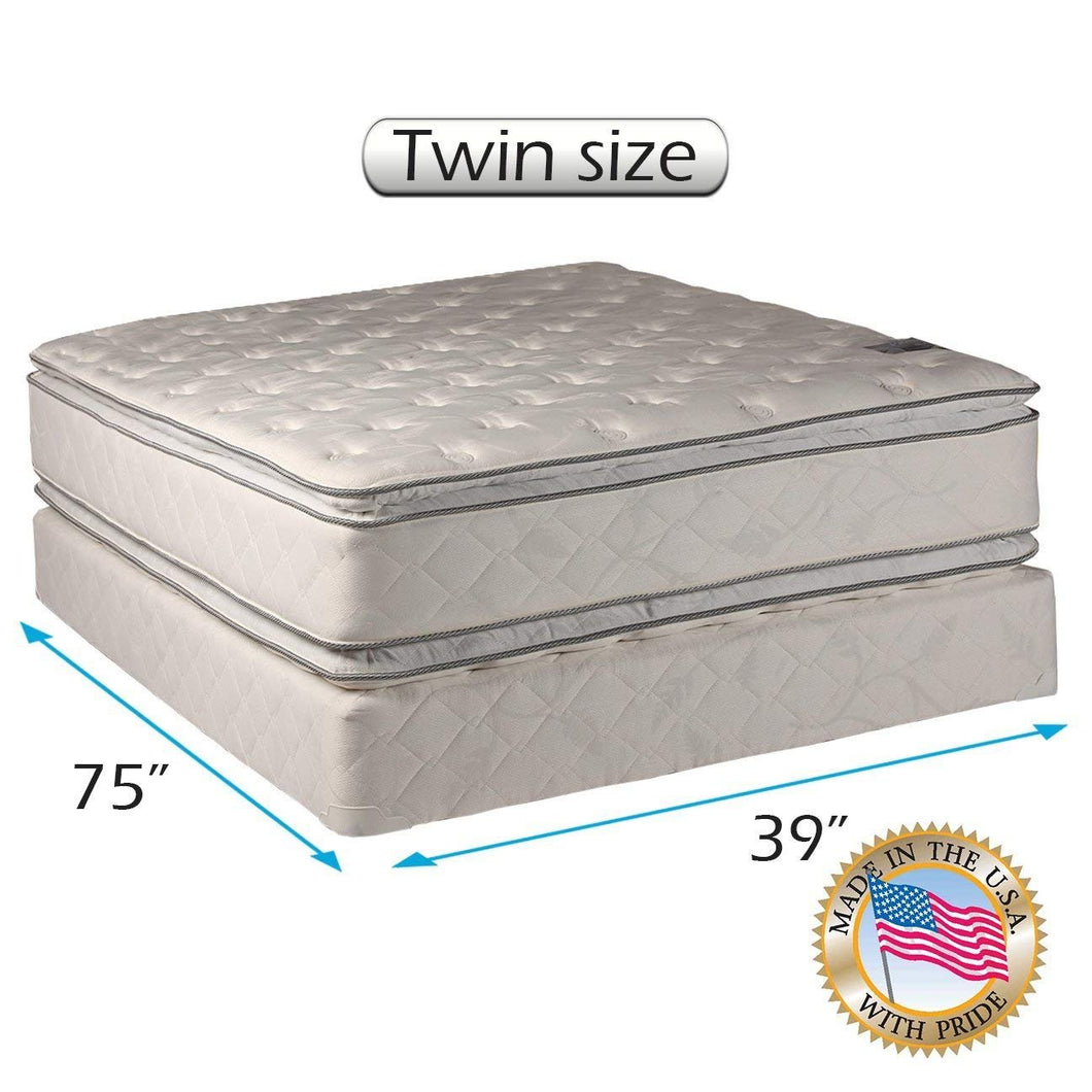 Serenity (Twin) PillowTop - Medium Soft 2-Sided Mattress Set with Mattress Protector Included - Sleep System with Enhanced Cushion Support, Fully Assembled, Longlasting by Dream Solutions USA