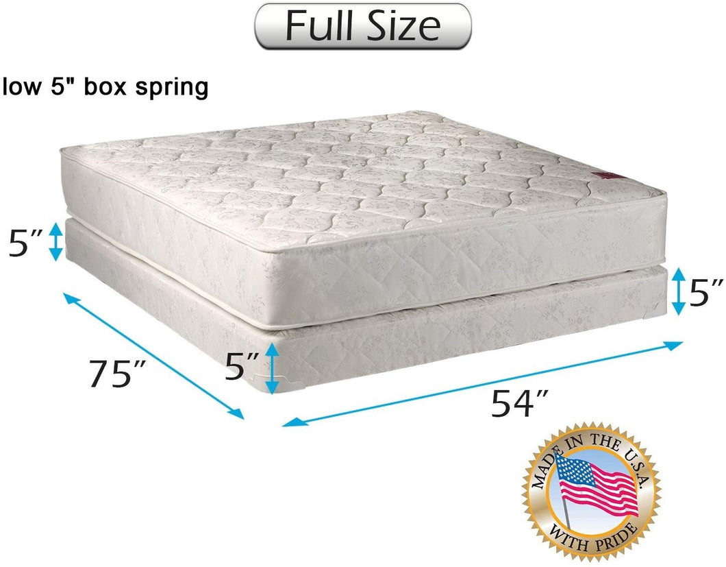 Dream Sleep Legacy 2-Sided Full Size Mattress and Low Profile Box Spring Set with Bed Frame Included - Flippable, Spine Support, Long Lasting Comfort by Dream Solutions USA