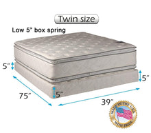 Load image into Gallery viewer, Dream Solutions Brand Soft PillowTop Twin Mattress and Low Height Box Spring Set with Bed Frame Included - Two-Sided Sleep System with Enhanced Cushion Support, Spine Support, Longlasting Comfort