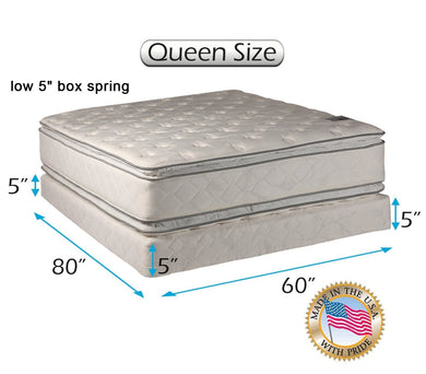 Dream Solutions Brand Soft PillowTop 2-Sided Queen Mattress and Low Height Box Spring Set with Mattress Cover Protector Included - Sleep System with Enhanced Cushion Support, Longlasting