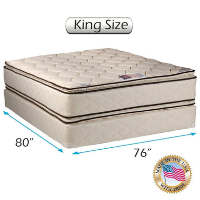 Coil Comfort Double-Sided PillowTop Mattress Set with Bed Frame Included - Sleep System with Enhanced Cushion Support, Orthopedic, Longlasting Comfort by Dream Solutions USA (Queen Size)