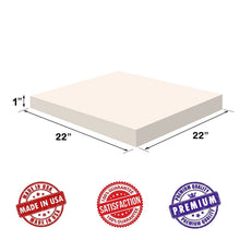 Load image into Gallery viewer, Dream Solutions USA Upholstery Visco Memory Foam Square Sheets - 2 Pack (1&quot;x22&quot;x22&quot;, 2.5lb Regular Density) - Luxury Quality for Sofa, Cushions, Pillows, May Relieve Backaches &amp; Bed Sores