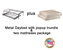 Load image into Gallery viewer, Dream Solutions Metal Day Bed (Daybed) Frame and Pop up Trundle with Great Soft Mattresses Included Package Deal, Twin