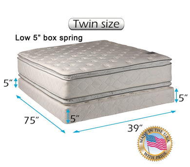 Dream Solutions Brand Soft PillowTop Mattress and Low Height Box Spring Set with Bed Frame Included - 2-Sided Sleep System with Enhanced Cushion Support, Spine Support, Longlasting (King Size)