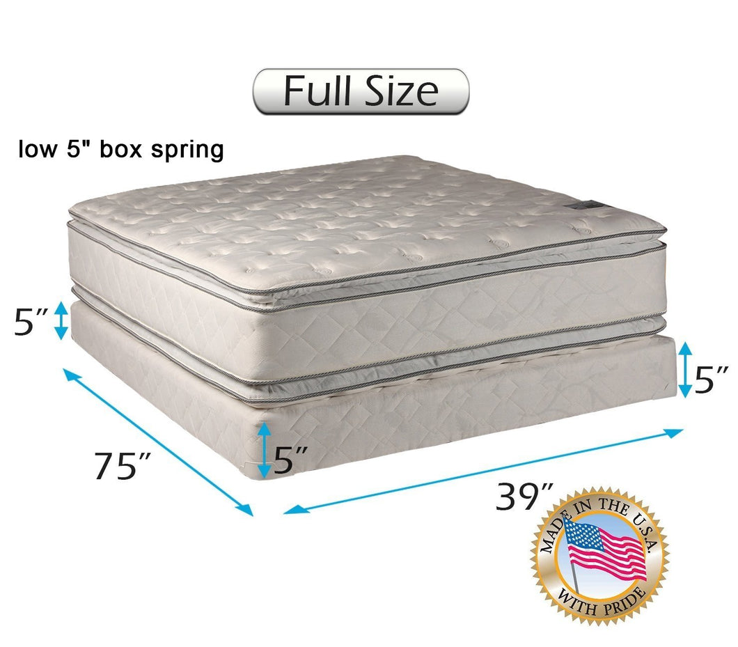 Dream Solutions Brand Soft PillowTop 2-Sided Full Mattress and Low Height Box Spring Set with Mattress Cover Protector Included - Sleep System with Enhanced Cushion Support, Longlasting