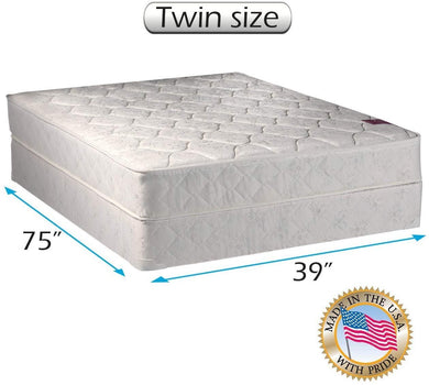 Dream Sleep Legacy Single-Sided Twin Size Mattress Set with Bed Frame Included - Spine Support, Deluxe Quality Foam, Orthopedic, Longlasting Comfort and None Flip by Dream Solutions USA