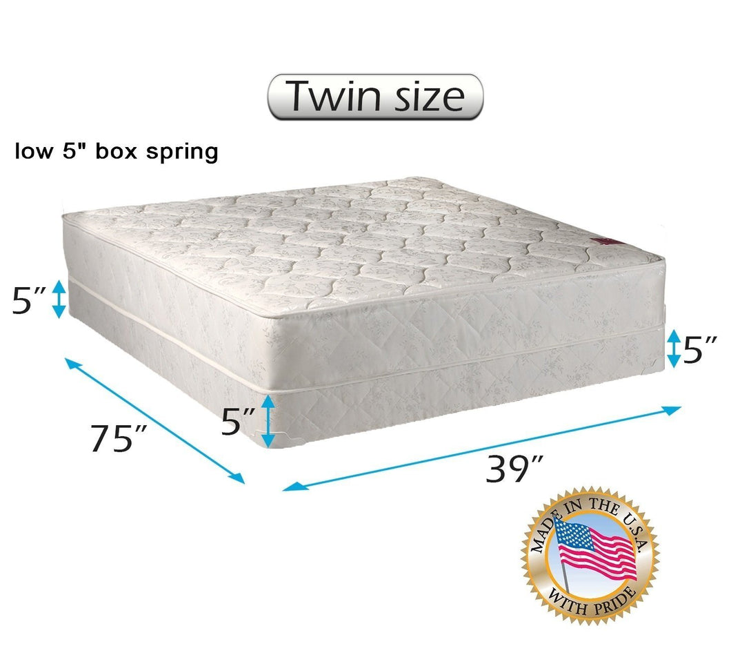 Legacy One-Sided Twin Mattress and Low Profile Box Spring Set with Bed Frame Included - Good for Your Back, Longlasting Comfort, None Flip by Dream Solutions USA