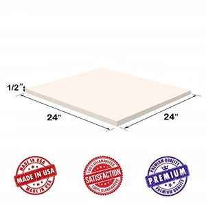 Dream Solutions USA Upholstery Visco Memory Foam Square Sheets 2 Pack (1/2"x24"x24", 2.5lb Regular Density) - Luxury Quality for Sofa, Cushions, Pillows, May Relieve Backaches & Bed Sores